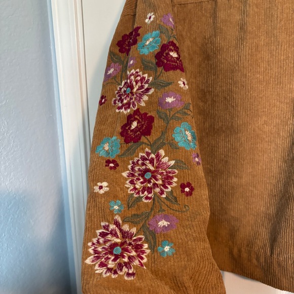 Savanna Jane Womens Corduroy Floral Embroidered Boho Chic Hippie Shacket Large - Picture 6 of 15